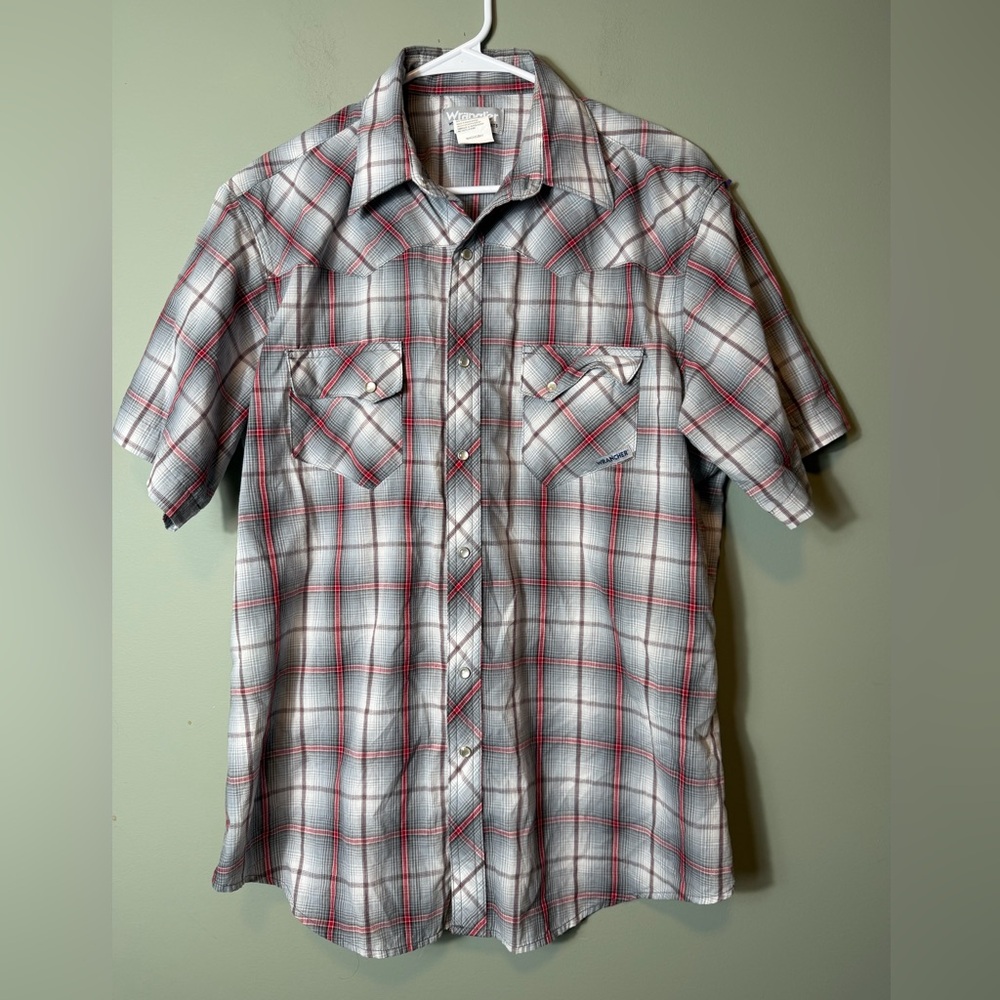Wrangler Men’s Rancher Short Sleeve Pearl Snap Shirt Size Large Plaid